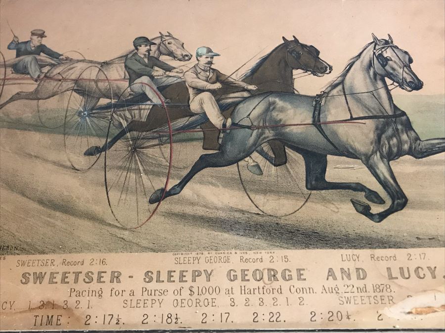 Collection Of (9) Antique Currier And Ives Prints In Antique Frames Mainly Of Horse Trotters Each Measuring 15.5' X 12.5' [Photo 5]