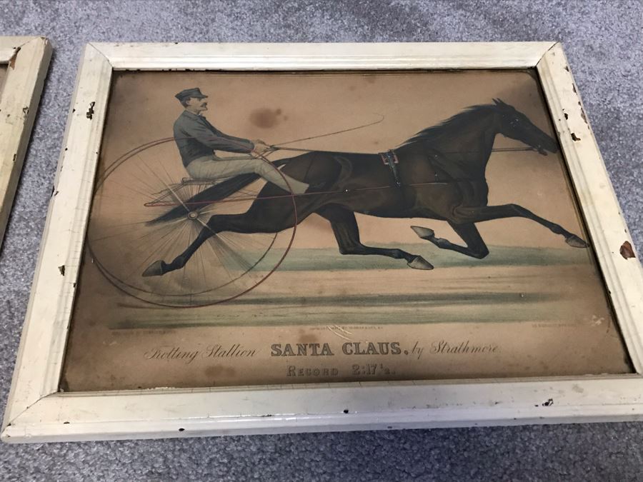 Collection Of (9) Antique Currier And Ives Prints In Antique Frames Mainly Of Horse Trotters Each Measuring 15.5' X 12.5' [Photo 15]
