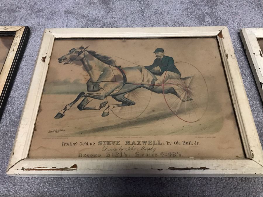 Collection Of (9) Antique Currier And Ives Prints In Antique Frames Mainly Of Horse Trotters Each Measuring 15.5' X 12.5' [Photo 14]