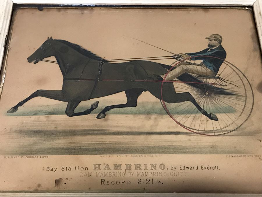 Collection Of (9) Antique Currier And Ives Prints In Antique Frames Mainly Of Horse Trotters Each Measuring 15.5' X 12.5' [Photo 8]