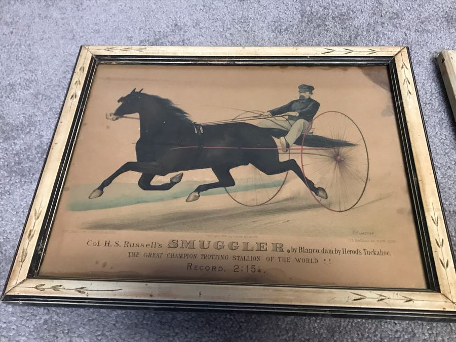 Collection Of (9) Antique Currier And Ives Prints In Antique Frames Mainly Of Horse Trotters Each Measuring 15.5' X 12.5' [Photo 13]