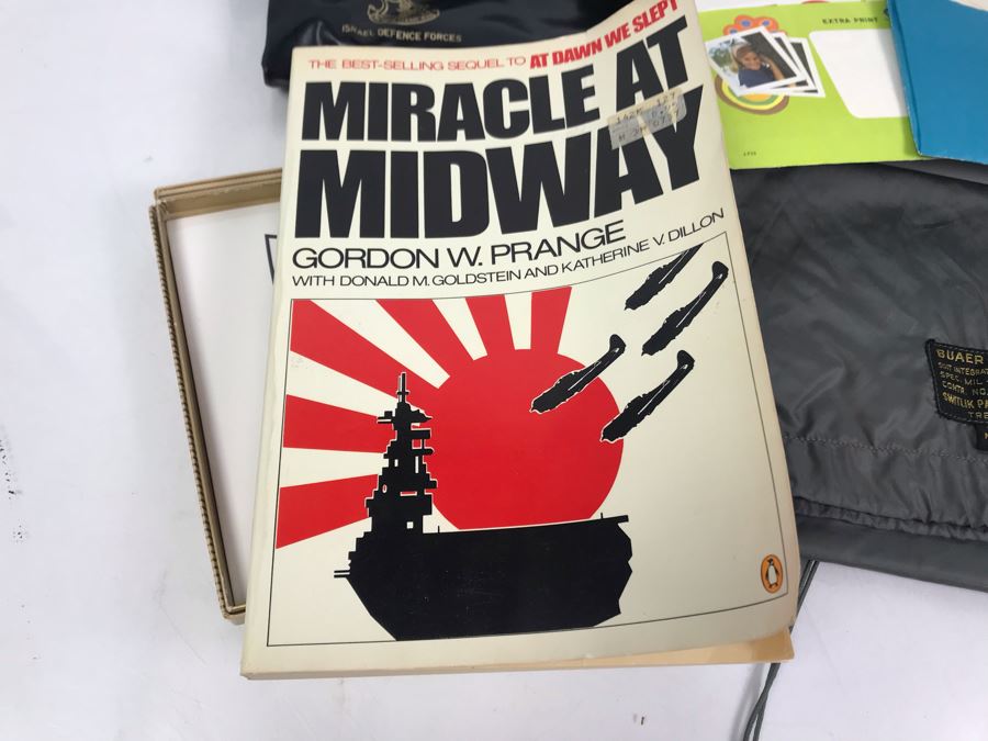 U.S.S. Seminole Tile, Buaer U.S. Navy Suit Integrate Torso, Harness Switlik Parachute Co, Israel Defence Forces Briefcase Along With Photos And Documents Of 1971 National War College Trip To Israel And Miracle At Midway Book - See Photos [Photo 12]