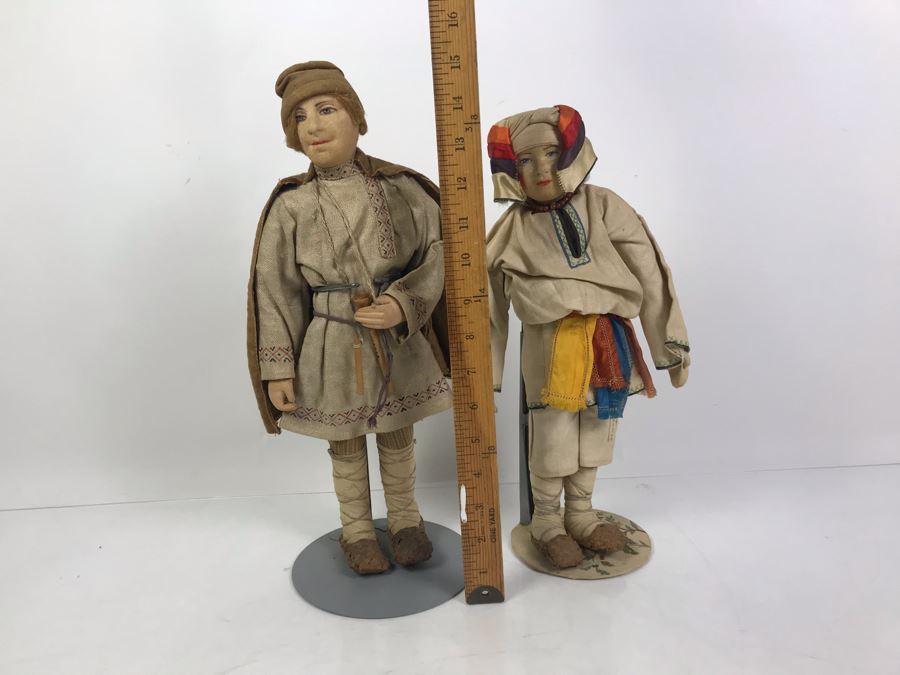 Pair Of Vintage 1940's Soviet Union Dolls Mordwa Woman And Village Boy [Photo 23]