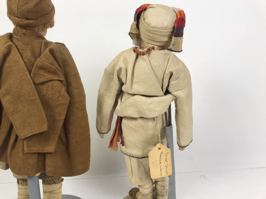 Pair Of Vintage 1940's Soviet Union Dolls Mordwa Woman And Village Boy [Photo 18]