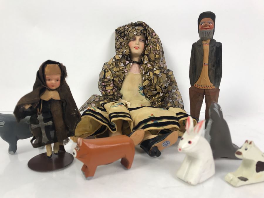 Vintage German Doll, Korean Carved Wooden Animals, Danish Carved Wooden Fisherman And Vintage Nun Doll [Photo 2]