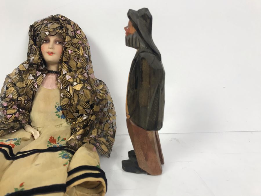 Vintage German Doll, Korean Carved Wooden Animals, Danish Carved Wooden Fisherman And Vintage Nun Doll [Photo 12]