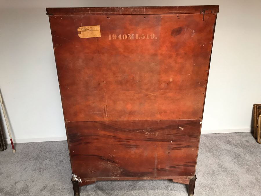 Vintage Serpentine Front Chest Of Drawers Dresser With Inlaid Wood On Top Drawer By White Furniture Co. Owned By William 'Bill' H. Harris, RADM, USN (Ret.) [Photo 15]