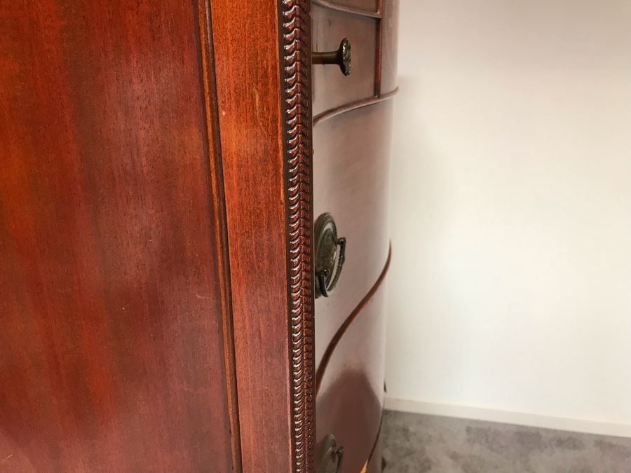 Vintage Serpentine Front Chest Of Drawers Dresser With Inlaid Wood On Top Drawer By White Furniture Co. Owned By William 'Bill' H. Harris, RADM, USN (Ret.) [Photo 13]
