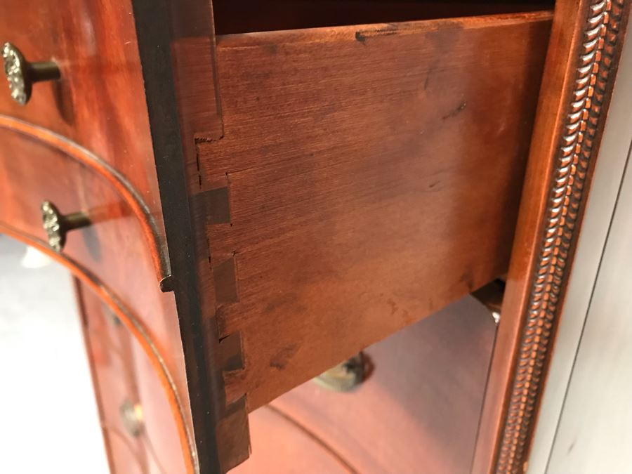 Vintage Serpentine Front Chest Of Drawers Dresser With Inlaid Wood On Top Drawer By White Furniture Co. Owned By William 'Bill' H. Harris, RADM, USN (Ret.) [Photo 9]