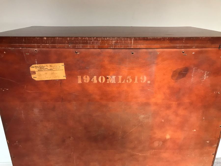 Vintage Serpentine Front Chest Of Drawers Dresser With Inlaid Wood On Top Drawer By White Furniture Co. Owned By William 'Bill' H. Harris, RADM, USN (Ret.) [Photo 2]