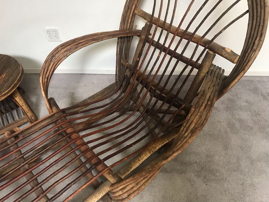Vintage Stick Chaise Lounge Chair With Cushions (Not Shown) 65'L And Round Stick Side Table 21'R X 15.5'H From John Lloyd Wright Designed Home In Mission Hills [Photo 11]