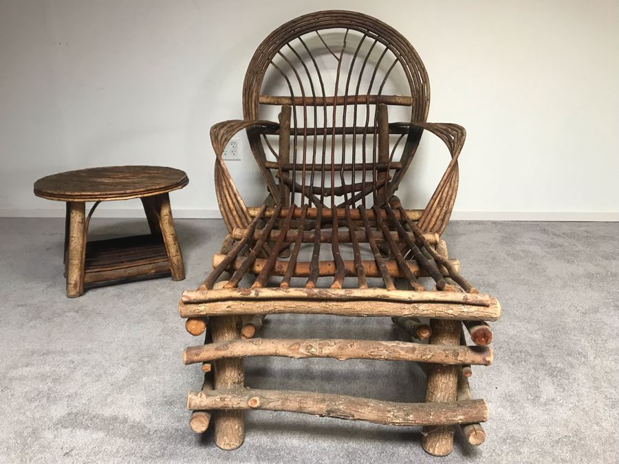 Vintage Stick Chaise Lounge Chair With Cushions (Not Shown) 65'L And Round Stick Side Table 21'R X 15.5'H From John Lloyd Wright Designed Home In Mission Hills [Photo 3]