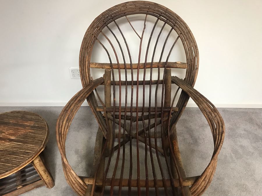 Vintage Stick Chaise Lounge Chair With Cushions (Not Shown) 65'L And Round Stick Side Table 21'R X 15.5'H From John Lloyd Wright Designed Home In Mission Hills [Photo 6]