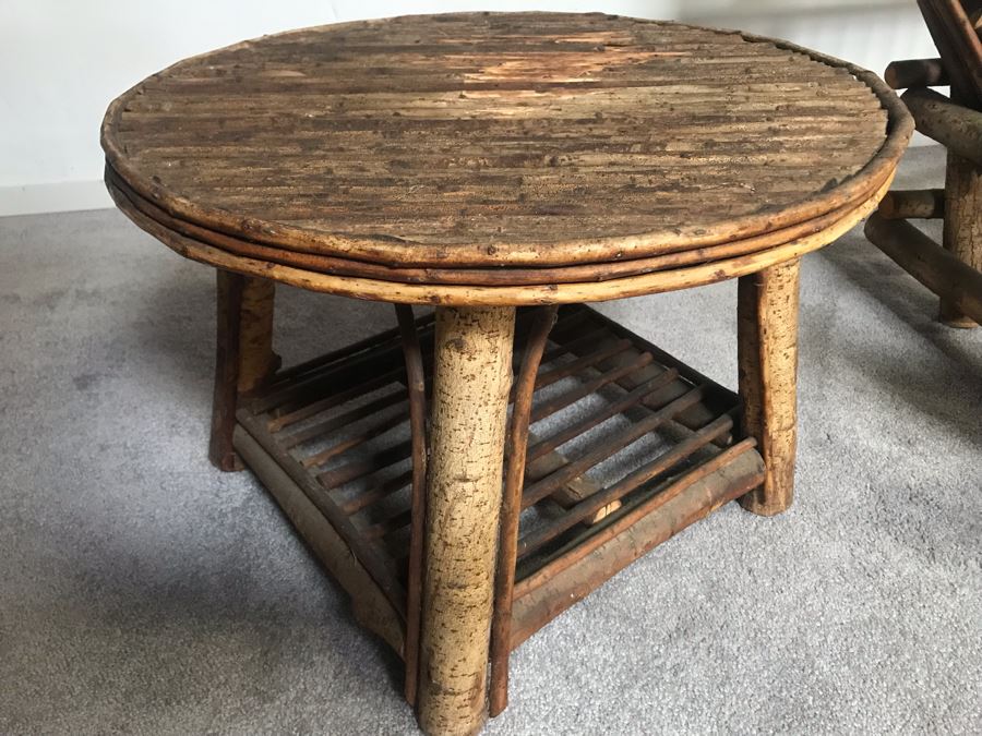 Vintage Stick Chaise Lounge Chair With Cushions (Not Shown) 65'L And Round Stick Side Table 21'R X 15.5'H From John Lloyd Wright Designed Home In Mission Hills [Photo 8]