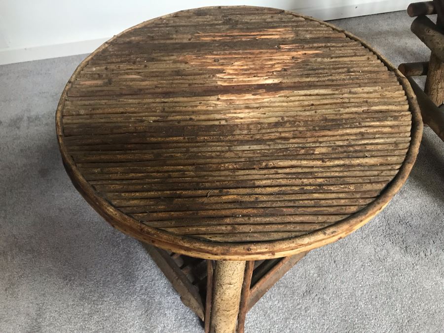 Vintage Stick Chaise Lounge Chair With Cushions (Not Shown) 65'L And Round Stick Side Table 21'R X 15.5'H From John Lloyd Wright Designed Home In Mission Hills [Photo 7]