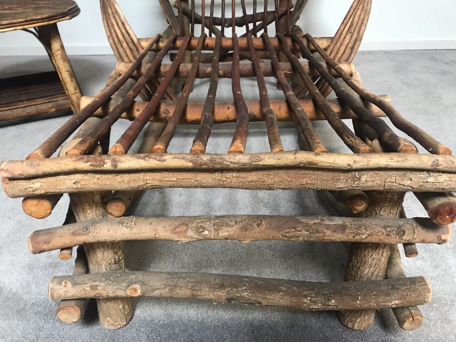 Vintage Stick Chaise Lounge Chair With Cushions (Not Shown) 65'L And Round Stick Side Table 21'R X 15.5'H From John Lloyd Wright Designed Home In Mission Hills [Photo 5]