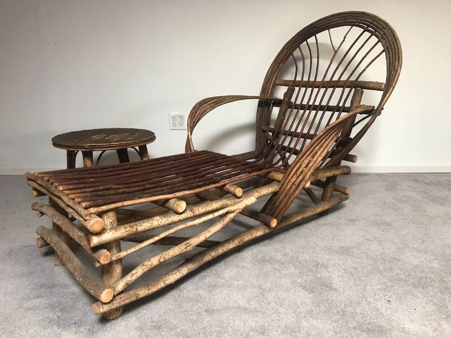 Vintage Stick Chaise Lounge Chair With Cushions (Not Shown) 65'L And Round Stick Side Table 21'R X 15.5'H From John Lloyd Wright Designed Home In Mission Hills [Photo 10]