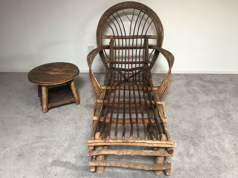 Vintage Stick Chaise Lounge Chair With Cushions (Not Shown) 65'L And Round Stick Side Table 21'R X 15.5'H From John Lloyd Wright Designed Home In Mission Hills [Photo 4]