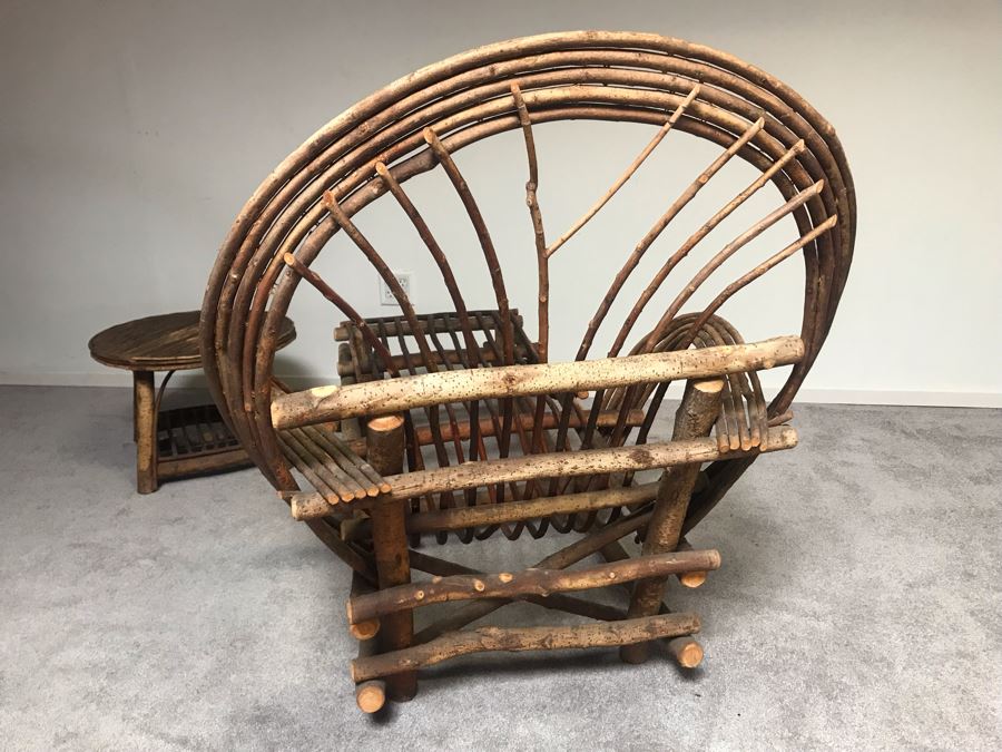 Vintage Stick Chaise Lounge Chair With Cushions (Not Shown) 65'L And Round Stick Side Table 21'R X 15.5'H From John Lloyd Wright Designed Home In Mission Hills [Photo 12]