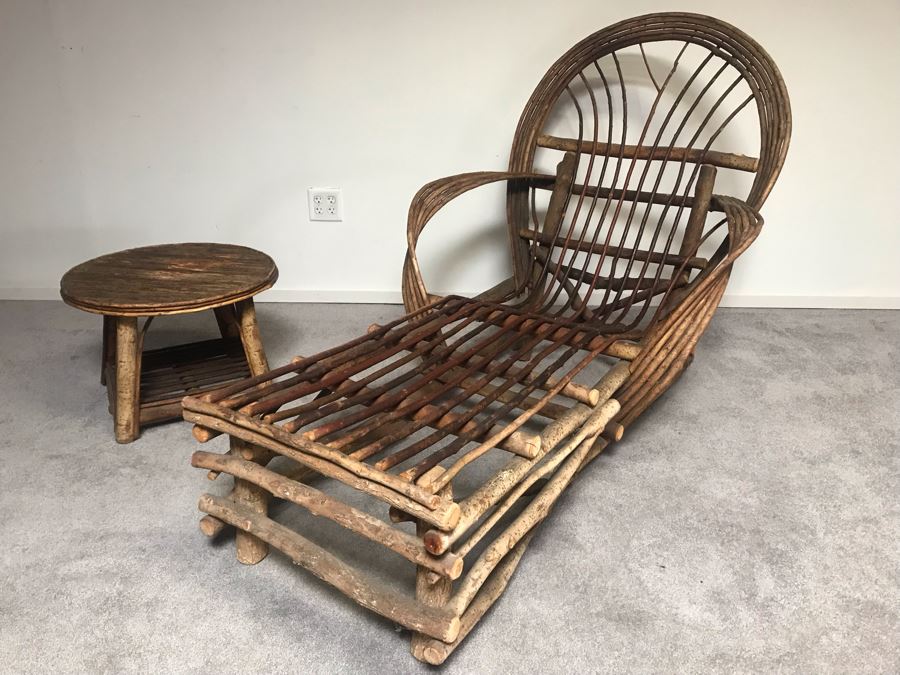 Vintage Stick Chaise Lounge Chair With Cushions (Not Shown) 65'L And Round Stick Side Table 21'R X 15.5'H From John Lloyd Wright Designed Home In Mission Hills [Photo 2]