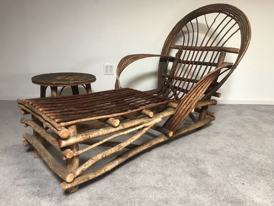 Vintage Stick Chaise Lounge Chair With Cushions (Not Shown) 65'L And Round Stick Side Table 21'R X 15.5'H From John Lloyd Wright Designed Home In Mission Hills [Photo 9]