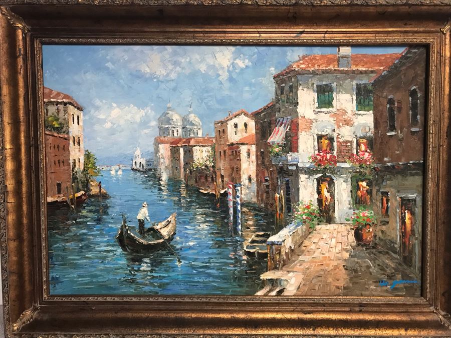 Original Signed Oil Painting Of Venentian Scene 43' X 31' [Photo 2]
