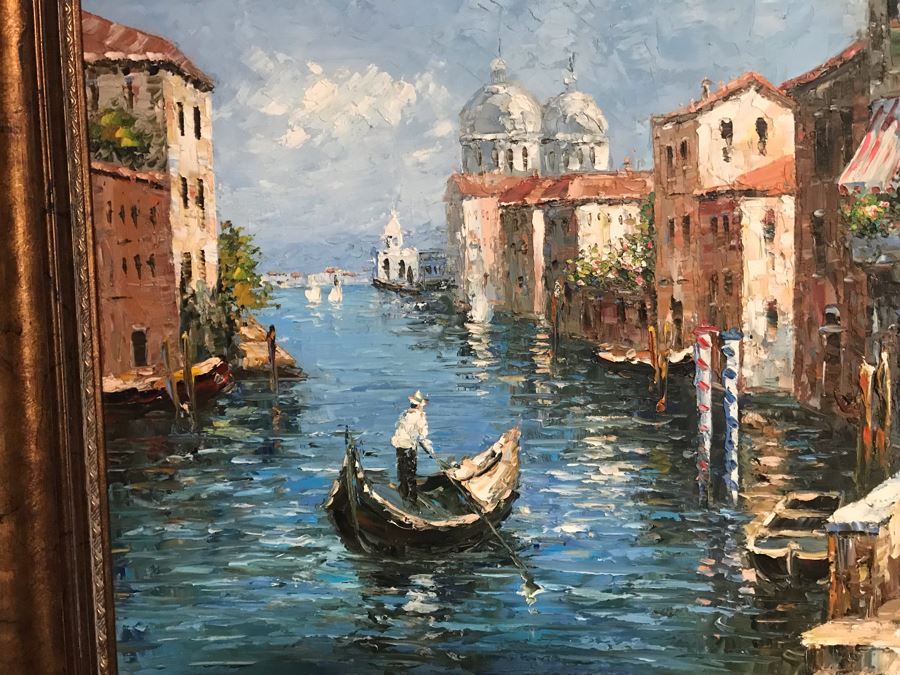 Original Signed Oil Painting Of Venentian Scene 43' X 31' [Photo 4]
