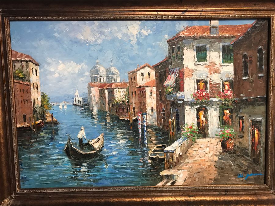 Original Signed Oil Painting Of Venentian Scene 43' X 31' [Photo 3]