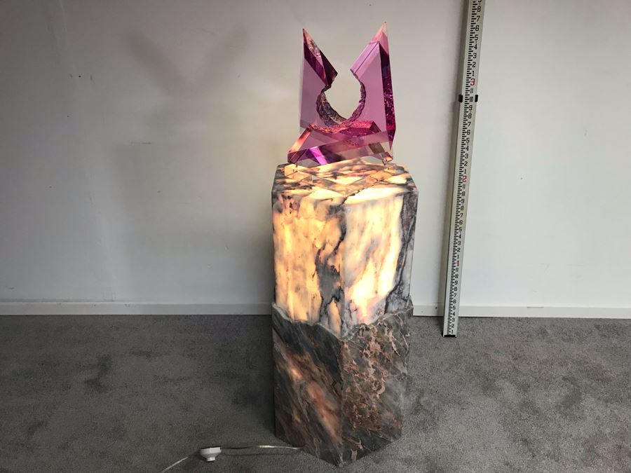 Signed Marble Exotic Stone Lighted Pedestal Table For Displaying Sculptures By H. Rappaport 13'W X 30'H [Photo 14]