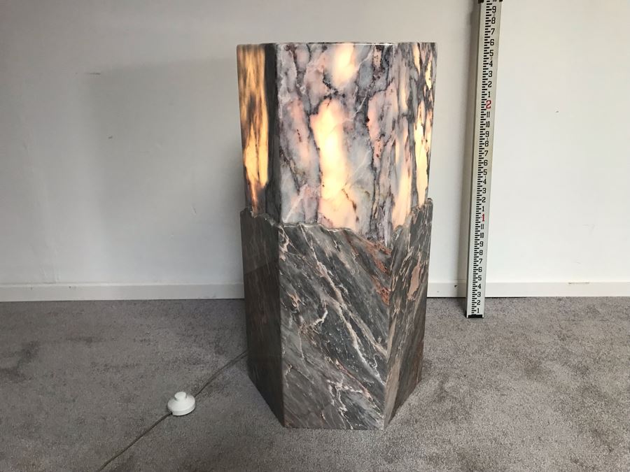 Signed Marble Exotic Stone Lighted Pedestal Table For Displaying Sculptures By H. Rappaport 13'W X 30'H [Photo 6]