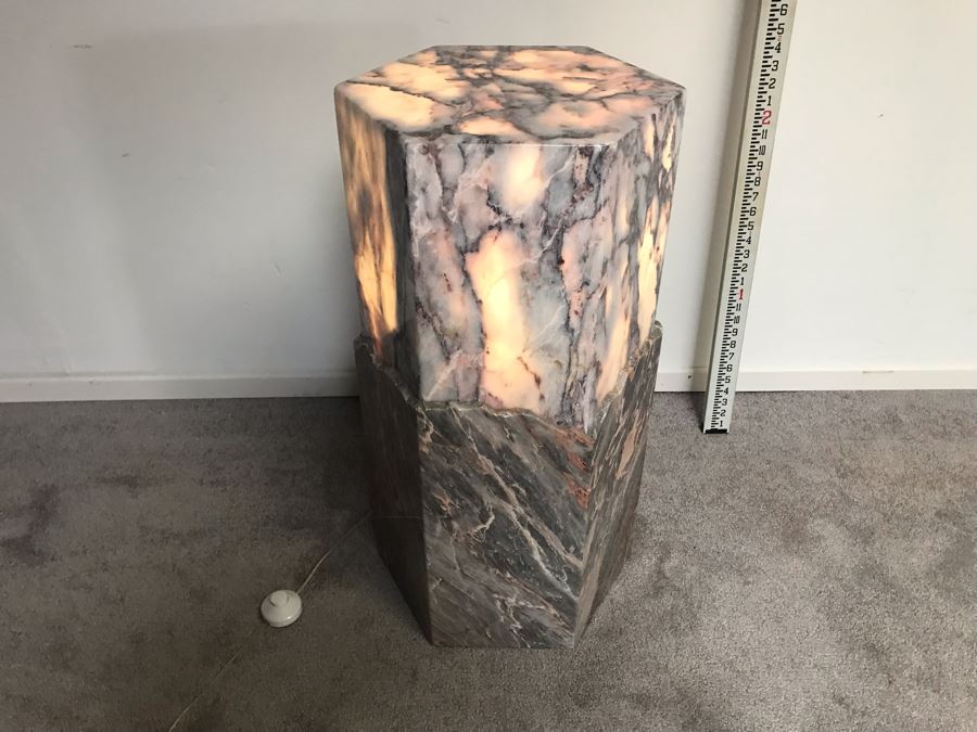 Signed Marble Exotic Stone Lighted Pedestal Table For Displaying Sculptures By H. Rappaport 13'W X 30'H [Photo 1]