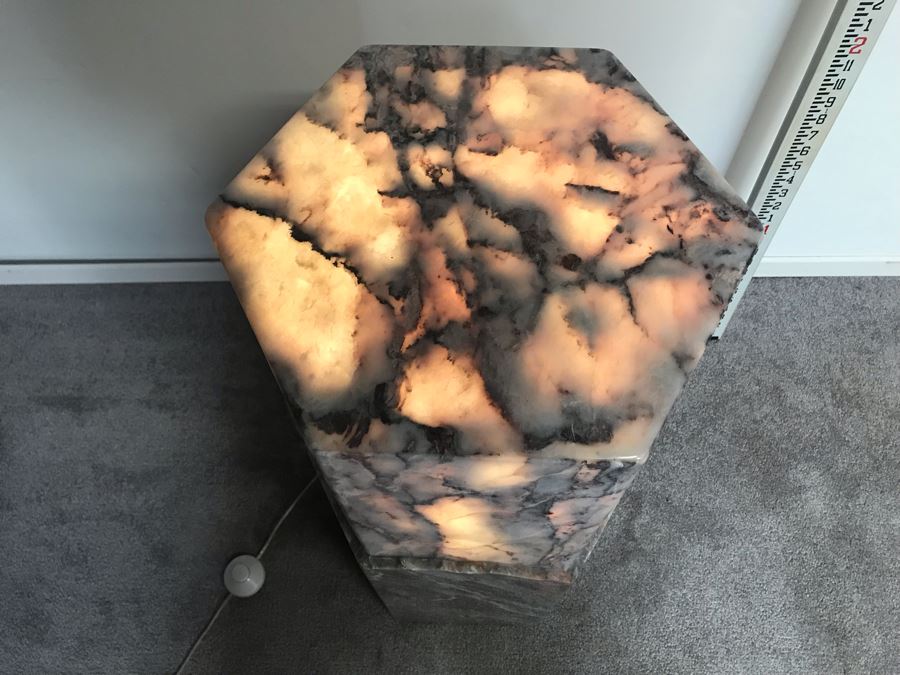Signed Marble Exotic Stone Lighted Pedestal Table For Displaying Sculptures By H. Rappaport 13'W X 30'H [Photo 3]