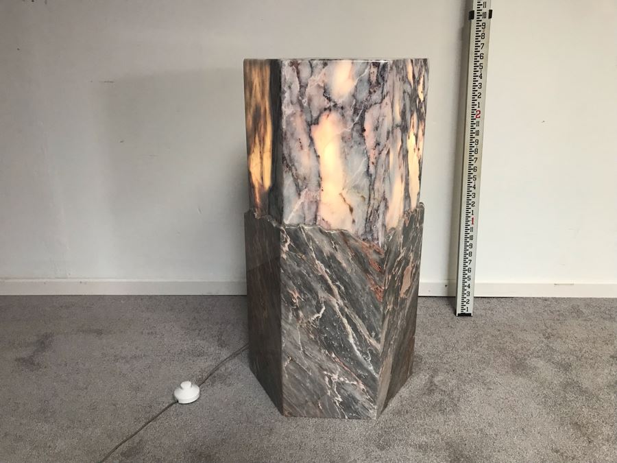 Signed Marble Exotic Stone Lighted Pedestal Table For Displaying Sculptures By H. Rappaport 13'W X 30'H [Photo 2]