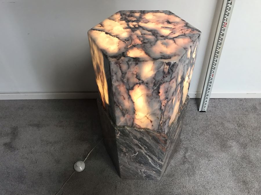 Signed Marble Exotic Stone Lighted Pedestal Table For Displaying Sculptures By H. Rappaport 13'W X 30'H [Photo 5]