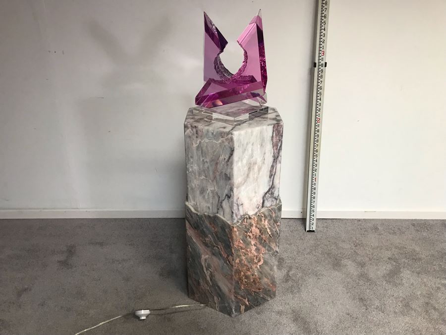 Signed Marble Exotic Stone Lighted Pedestal Table For Displaying Sculptures By H. Rappaport 13'W X 30'H [Photo 16]