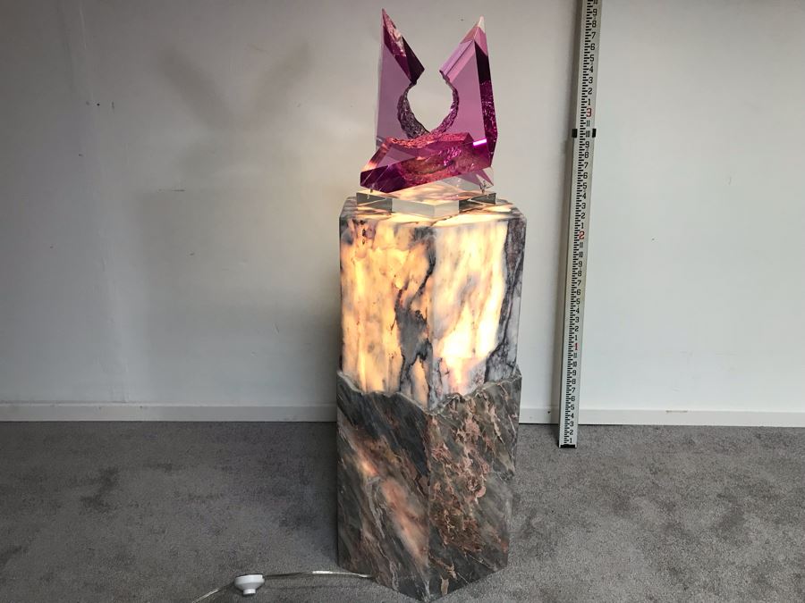 Signed Marble Exotic Stone Lighted Pedestal Table For Displaying Sculptures By H. Rappaport 13'W X 30'H [Photo 13]