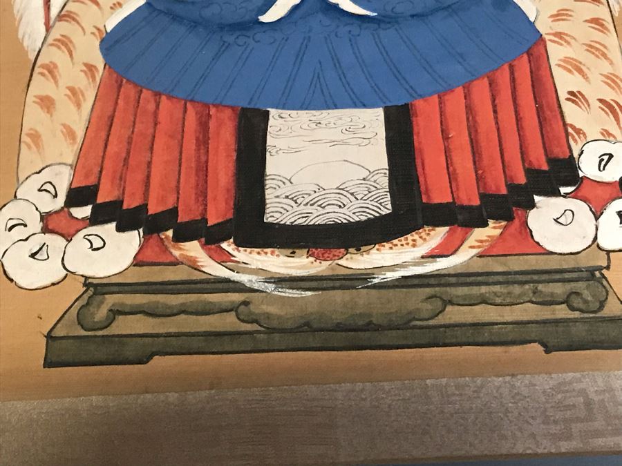 Pair Of Original Chinese Paintings Of Warrior Sung Dynasty And Lady Of The Court Ching Dynasty 18' X 22' [Photo 8]