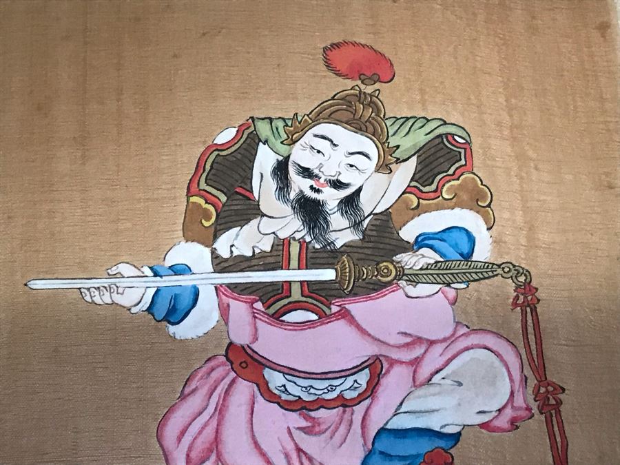 Pair Of Original Chinese Paintings Of Warrior Sung Dynasty And Lady Of The Court Ching Dynasty 18' X 22' [Photo 10]