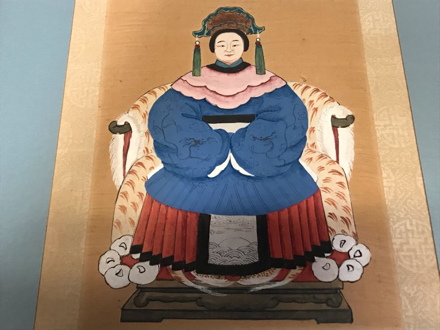 Pair Of Original Chinese Paintings Of Warrior Sung Dynasty And Lady Of The Court Ching Dynasty 18' X 22' [Photo 5]