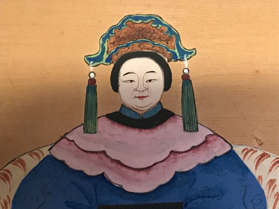 Pair Of Original Chinese Paintings Of Warrior Sung Dynasty And Lady Of The Court Ching Dynasty 18' X 22' [Photo 6]