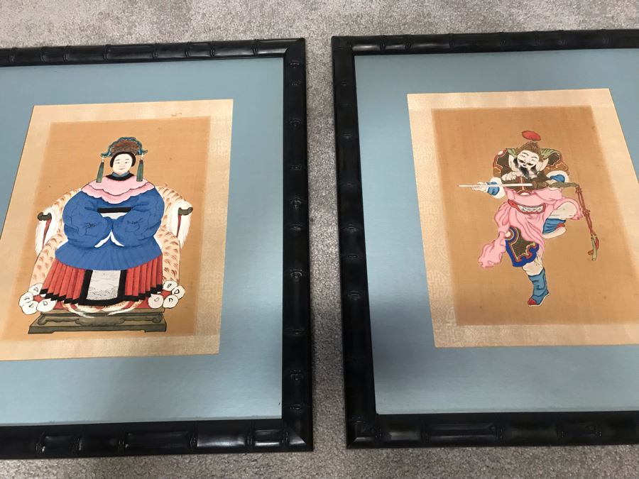 Pair Of Original Chinese Paintings Of Warrior Sung Dynasty And Lady Of The Court Ching Dynasty 18' X 22' [Photo 3]