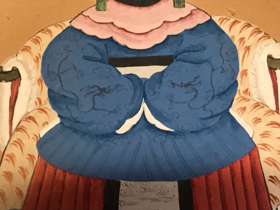 Pair Of Original Chinese Paintings Of Warrior Sung Dynasty And Lady Of The Court Ching Dynasty 18' X 22' [Photo 7]