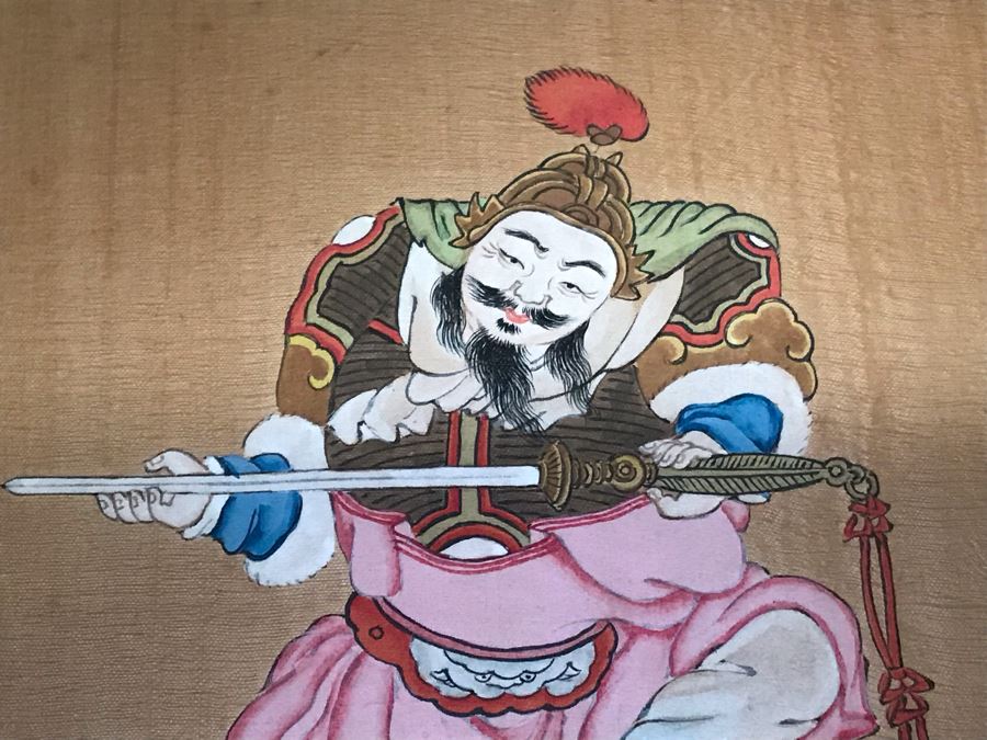 Pair Of Original Chinese Paintings Of Warrior Sung Dynasty And Lady Of The Court Ching Dynasty 18' X 22' [Photo 9]