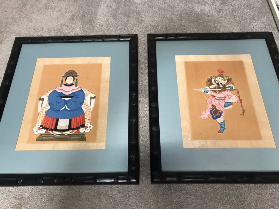Pair Of Original Chinese Paintings Of Warrior Sung Dynasty And Lady Of The Court Ching Dynasty 18' X 22' [Photo 2]