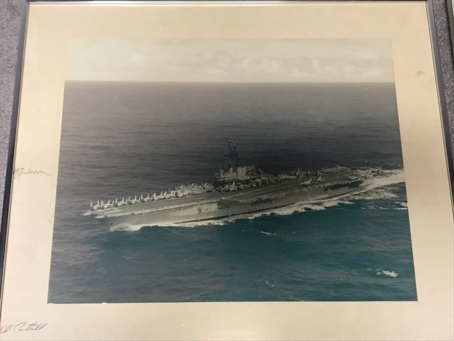 Framed Signed Large Photograph Of USS Coral Sea (CVA-43) 24' X 20' Presented To RADM W. H. Harris [Photo 2]