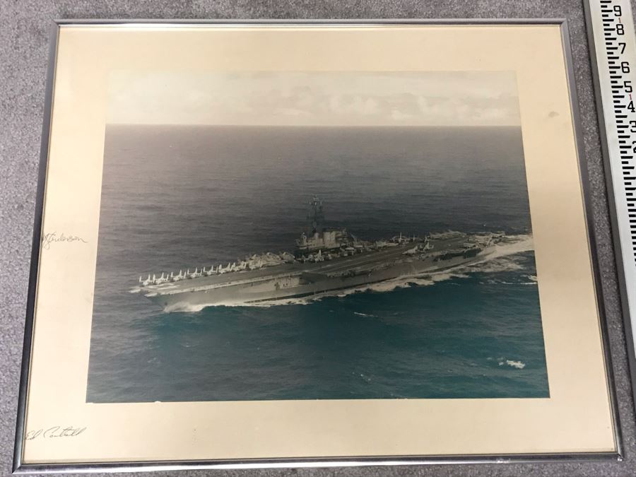 Framed Signed Large Photograph Of USS Coral Sea (CVA-43) 24' X 20' Presented To RADM W. H. Harris [Photo 1]