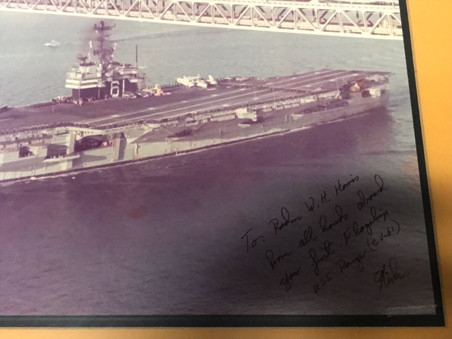 Framed Signed Photograph USN USS Ranger (CVA-61) 24' X 20' Personalized To RADM W. H. Harris 'Your First Flagship' [Photo 4]