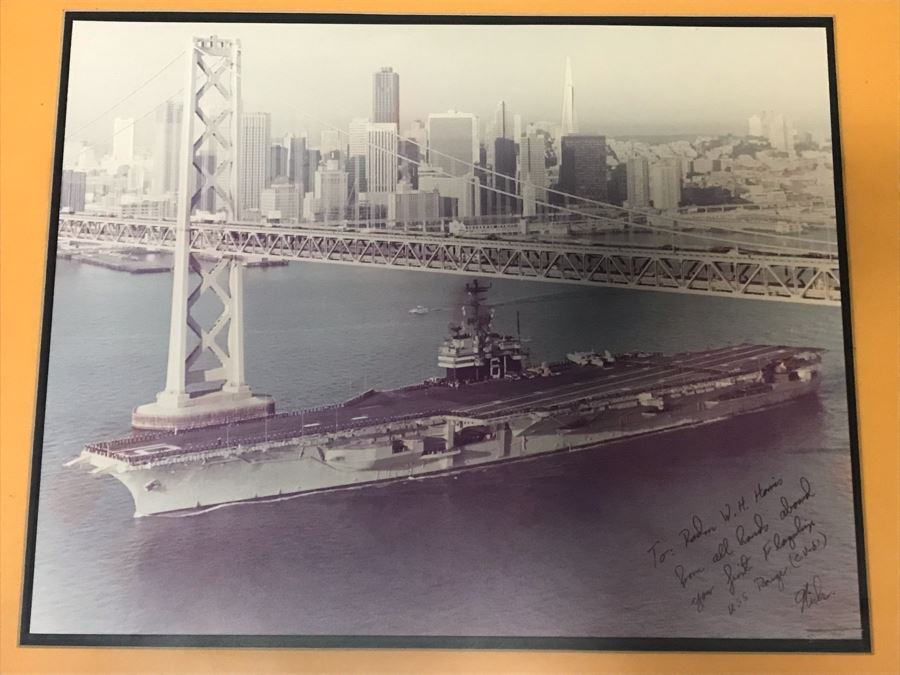 Framed Signed Photograph USN USS Ranger (CVA-61) 24' X 20' Personalized To RADM W. H. Harris 'Your First Flagship' [Photo 2]