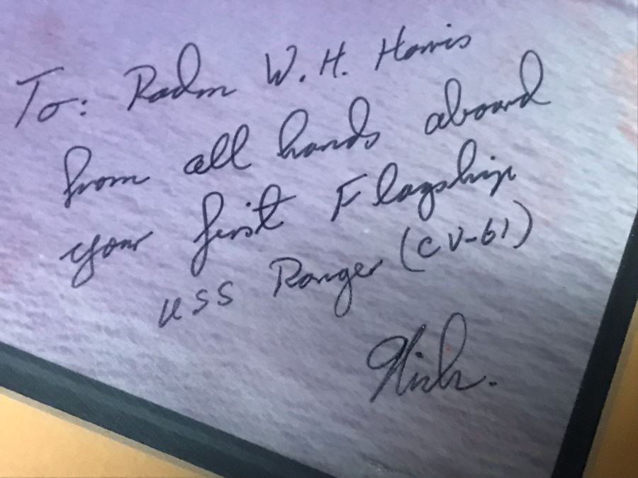 Framed Signed Photograph USN USS Ranger (CVA-61) 24' X 20' Personalized To RADM W. H. Harris 'Your First Flagship' [Photo 5]