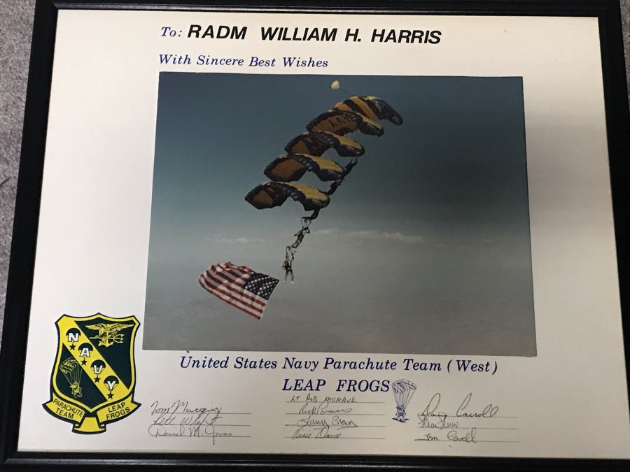 Signed United States Navy Parachute Team (West) Leap Frogs Photograph Personalized To RADM William H. Harris 17' X 21' [Photo 2]